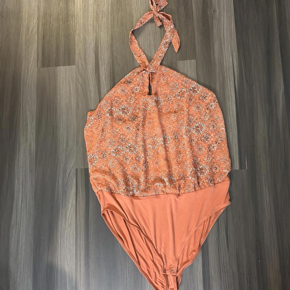 NWT Maurices Plus Size 2X Bodysuit Halter Top Orange Floral Top